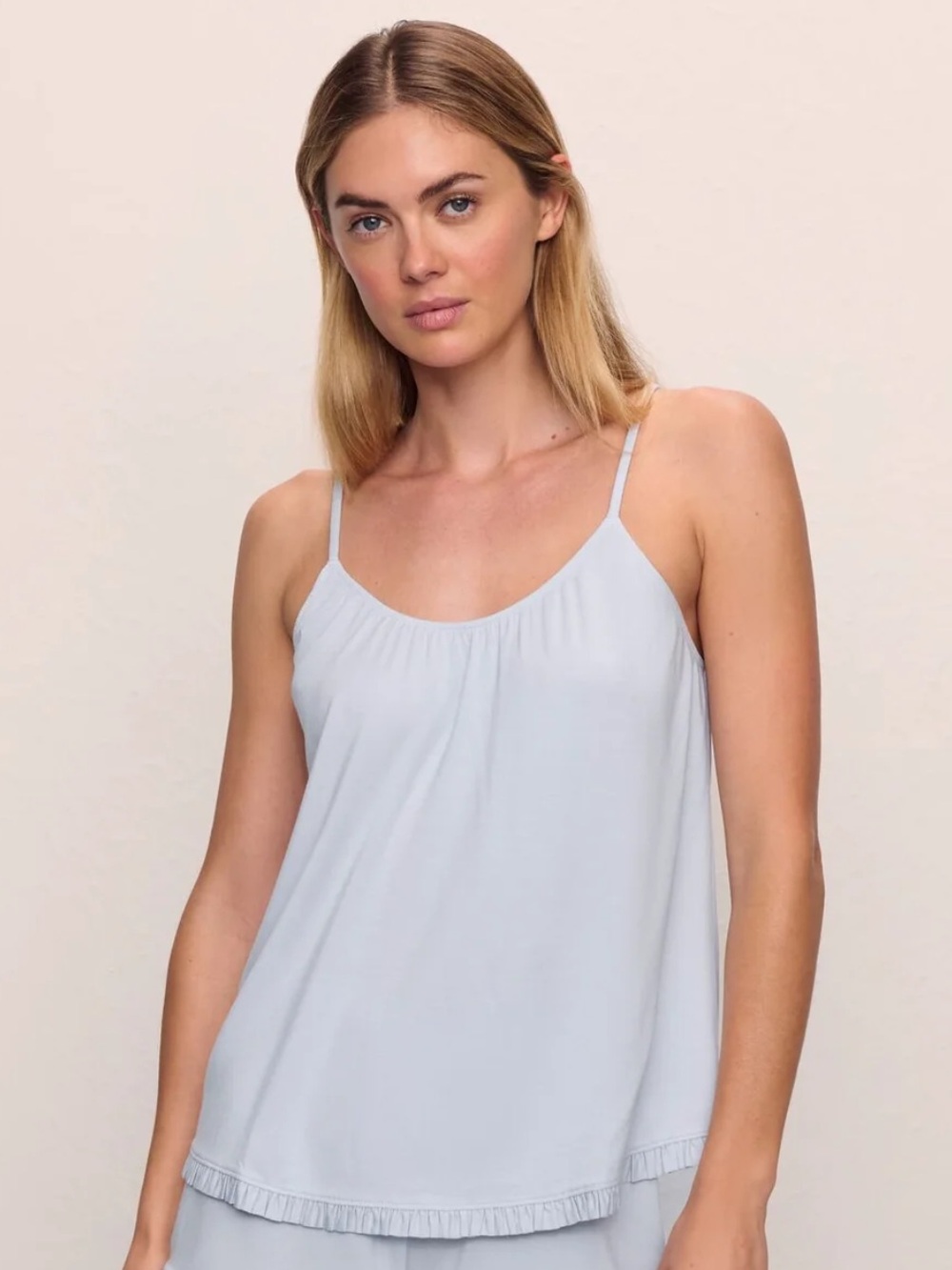 Eberjey Ice Blue Ruffle-Hem Sleep Cami Size Small Adjustable Straps